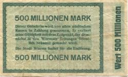 Worms - Stadt - 26.6.1923 - 500 Millionen Mark