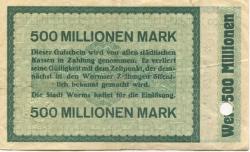 Worms - Stadt - 26.6.1923 - 500 Millionen Mark