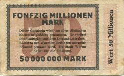 Worms - Stadt - 26.6.1923 - 50 Millionen Mark
