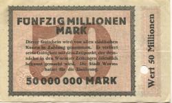Worms - Stadt - 26.6.1923 - 50 Millionen Mark