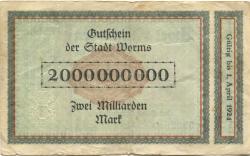 Worms - Stadt - 15.10.1923 - 1.4.1924 - 2 Milliarden Mark