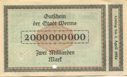 Worms - Stadt - 15.10.1923 - 1.4.1924 - 2 Milliarden Mark