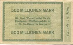 Worms - Stadt - 16.10.1923 - 500 Millionen Mark