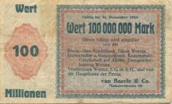 Worms - Baerle, van & Co, Chemisch-technische Fabriken, Mainzer Str. 16 - 20.9.1923 - 100 Millionen Mark