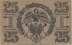 Wriezen - Stadt - 20.8.1919 - 31.12.1921 - 25 Pfennig