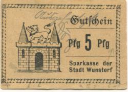 Wunstorf - Sparkasse der Stadt - - 1.4.1921 - 5 Pfennig