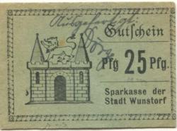 Wunstorf - Sparkasse der Stadt - - 1.4.1921 - 25 Pfennig