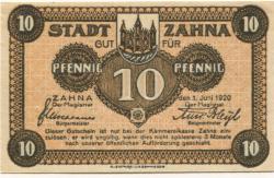 Zahna - Stadt - 1.6.1920 - 10 Pfennig 