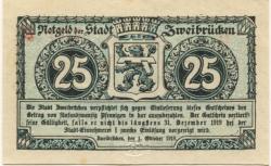 Zweibrücken - Stadt - 1.10.1918 - 31.12.1919 - 25 Pfennig 